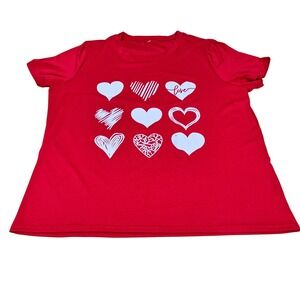 Red Hearts Print T-Shirt Valentine's Day Top Short Sleeve Womans Plus‎ Size XXL
